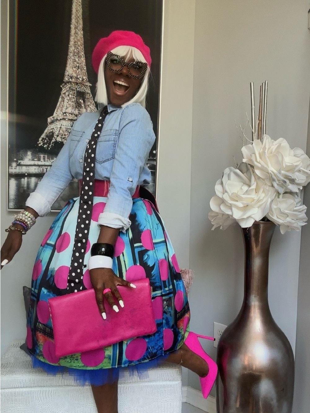 Aqua & Pink Polka Dot Midi Skirt - Picture 4 of 4